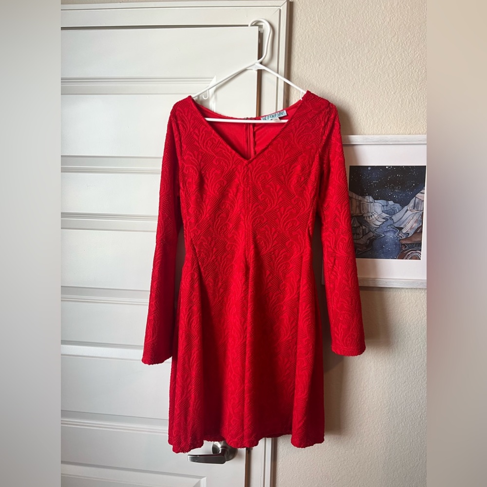 Red Dress- flare long sleeve formal cocktail dress